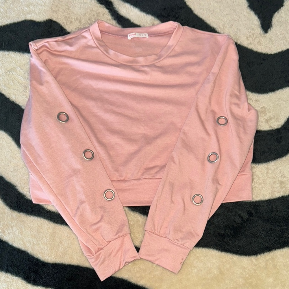 ROMWE Pink Crop Top with Grommet Details